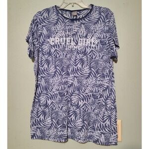 Cruel Girl Burnout Graphic T-Shirt Womens XXL Blue White Palm Leaf Print